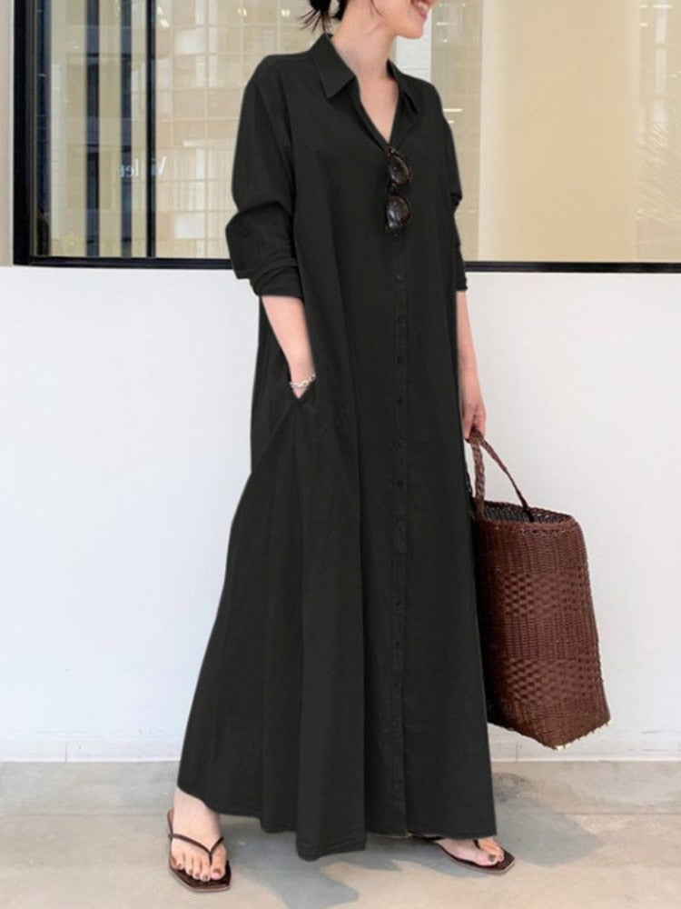 Summer New Dress Fashion Cotton Linen Striped Cardigan Loose Large Casual Temperament Commuter Irregular Women's Long Dress tops