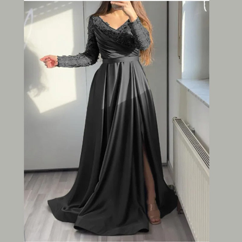 Ladies Elegant Fashion V Neck Party Dinner Dress