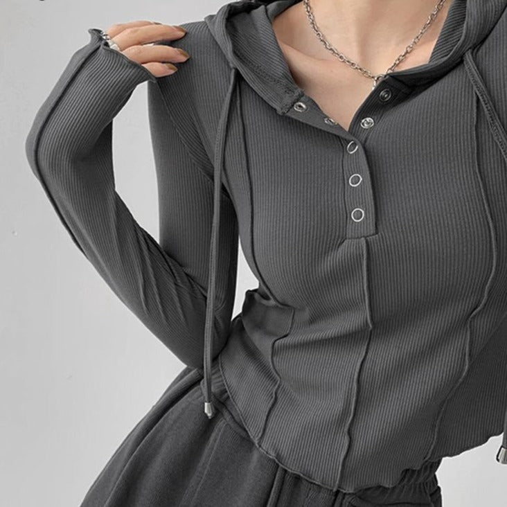 Crop Tops Fashion T-shirts for Women Hooded Sweatshirt Long Sleeve Tees Y2k Clothes Korean Casual Woman Tshirts Ropa Mujer