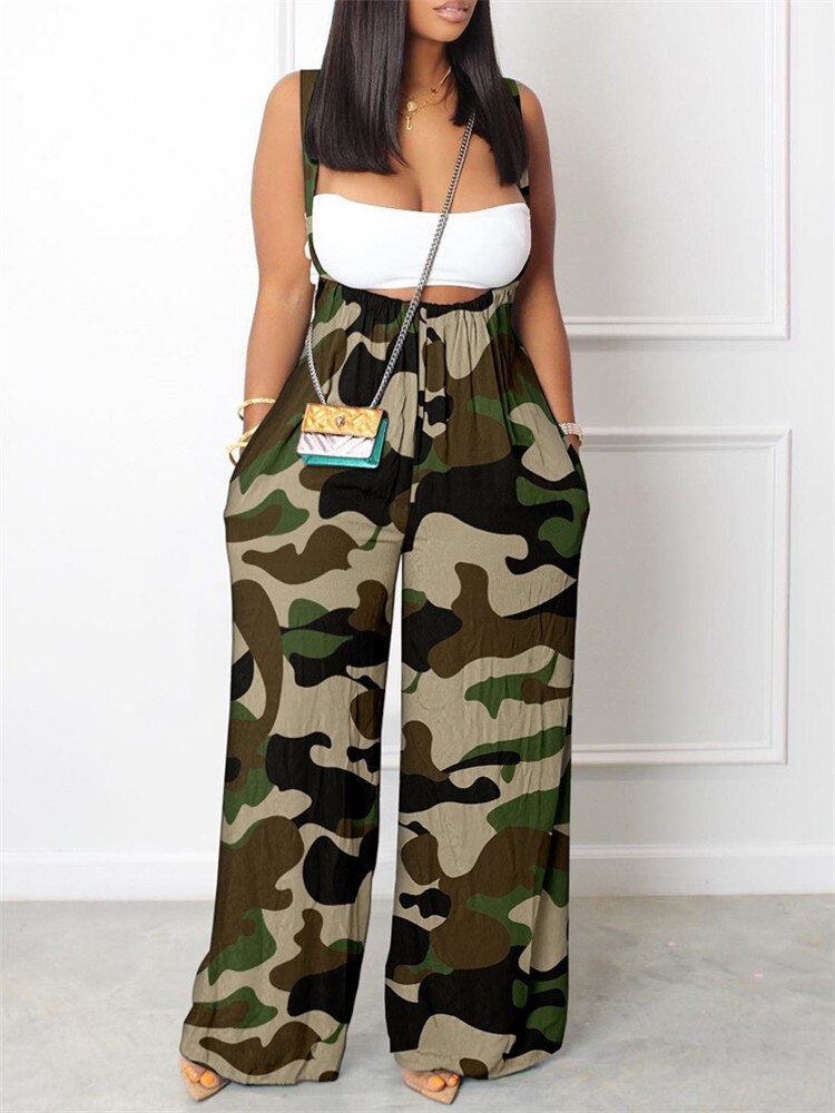 Sets Outifits New Geometric Print Wide Leg Suspender Jumpsuit Fashion Casual Pieces For Wome