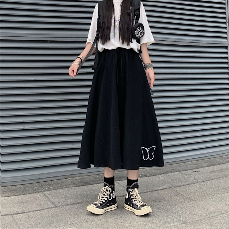 Spring/Autumn Women Skirts High Waist Student Korean Style Dark Vintage Ruffle Long A-line Skirts Women Fashion