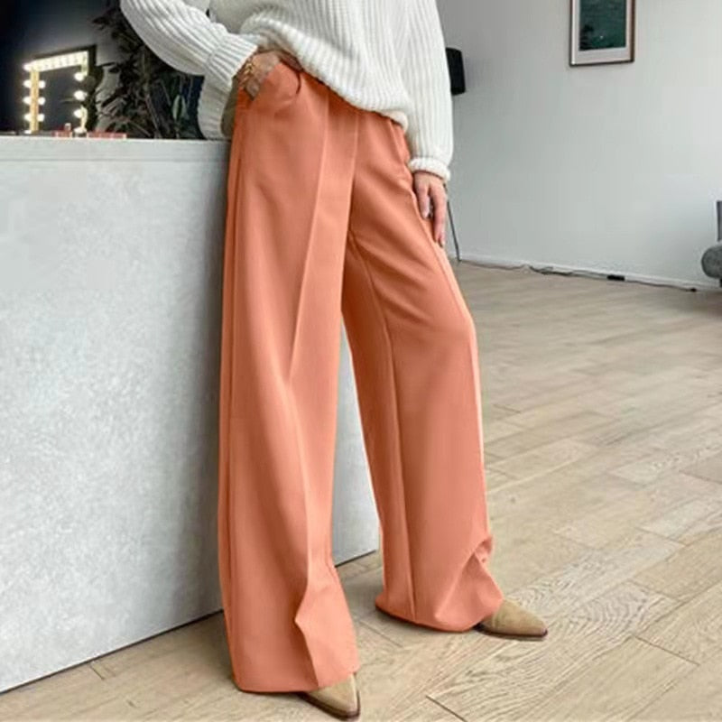 sixsr Outfits  Trends New Spring Summer Women's Casual Straight Classic Green Black Rose Red High Waist Pants Korean Wide Leg Trousers for Women