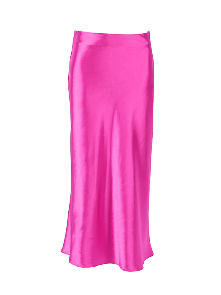 sixsr Solid Purple Satin Silk Skirt Women High Waisted Summer Long Skirt New Elegant Ladies Office Skirts Midi Spring