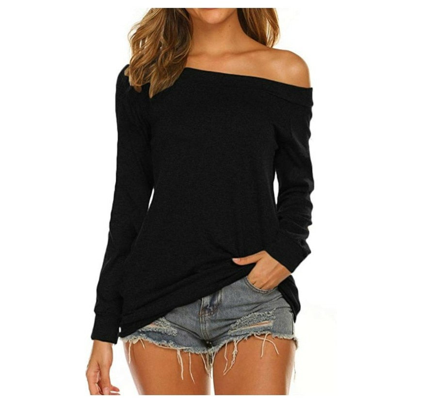 Stylish Off Shoulder Solid Color Long Sleeve Tops
