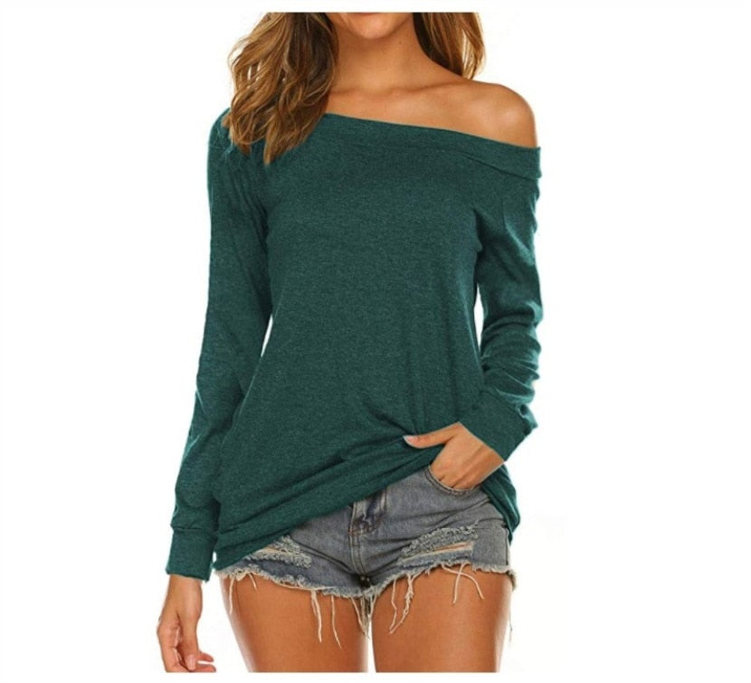 Stylish Off Shoulder Solid Color Long Sleeve Tops