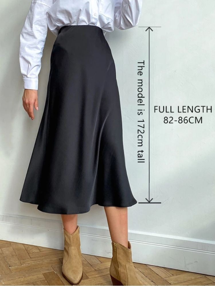 Women High Waisted Skirt Silk Satin Skirts A-Line Elegant Skirts Summer Pink Midi Skirt New Korean Style pencil skirt