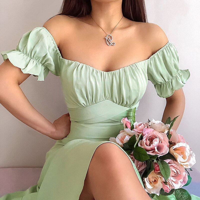 Short Sleeve Bodycon Beach Dresses High Waist A-line Ladies Party Vestidos Elegant Solid V-neck Summer Women Dress