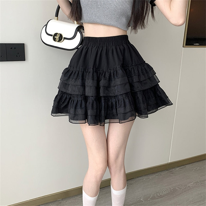 Lace High Waisted Skirt for Women New Elegant Fashion Ball Gown Skirts Chic A Line Casual White Black Mini Skirt