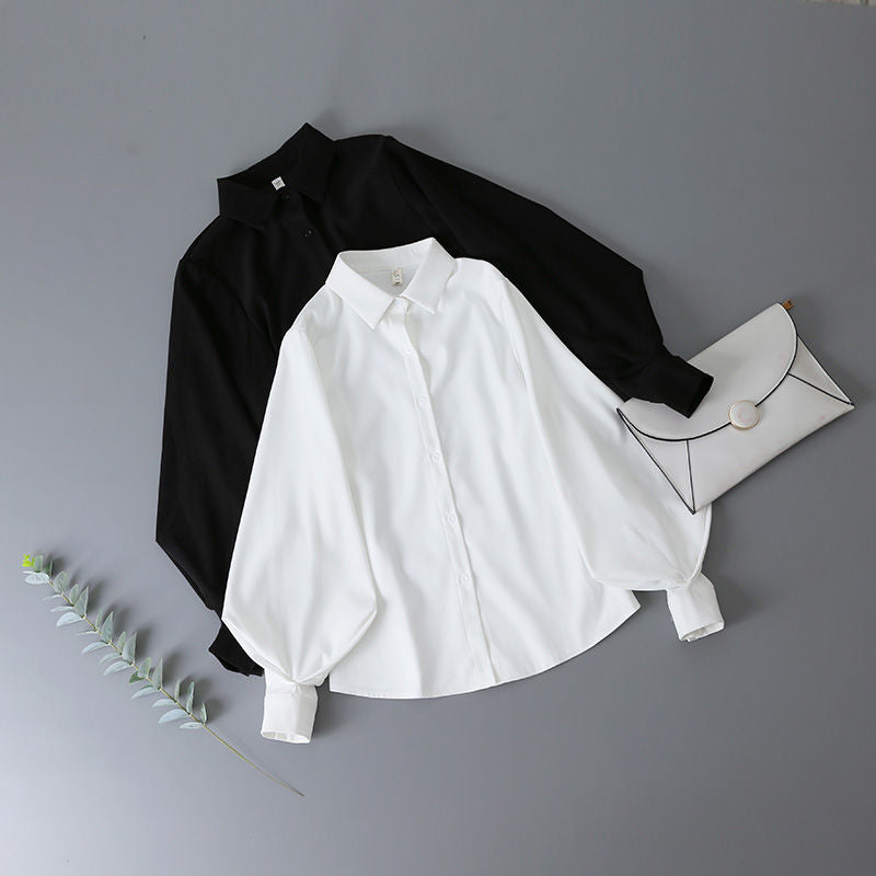 Sixsr Lantern Sleeves Vintage Shirts Women Elegant White Womens Blouse with Lush Sleeves Fashion Button Up Shirt Black