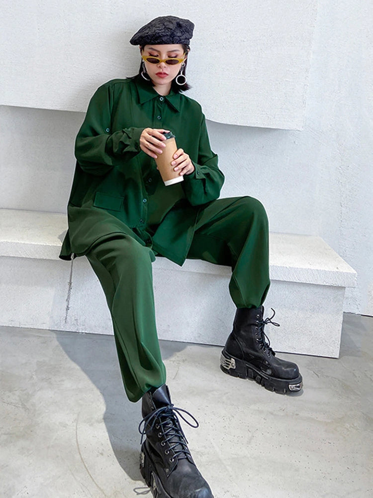 sixsr Wide Leg Pants Irregular Big Size Two Piece Suit New Lapel Long Sleeve Loose Fit Women Fashion Spring Autumn