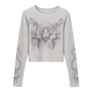Vintage Women Clothes Y2k T-shirts Blusas Mujer De Moda O-neck Long Sleeve Print Tunic Woman Tshirts Fashion Casual Tops