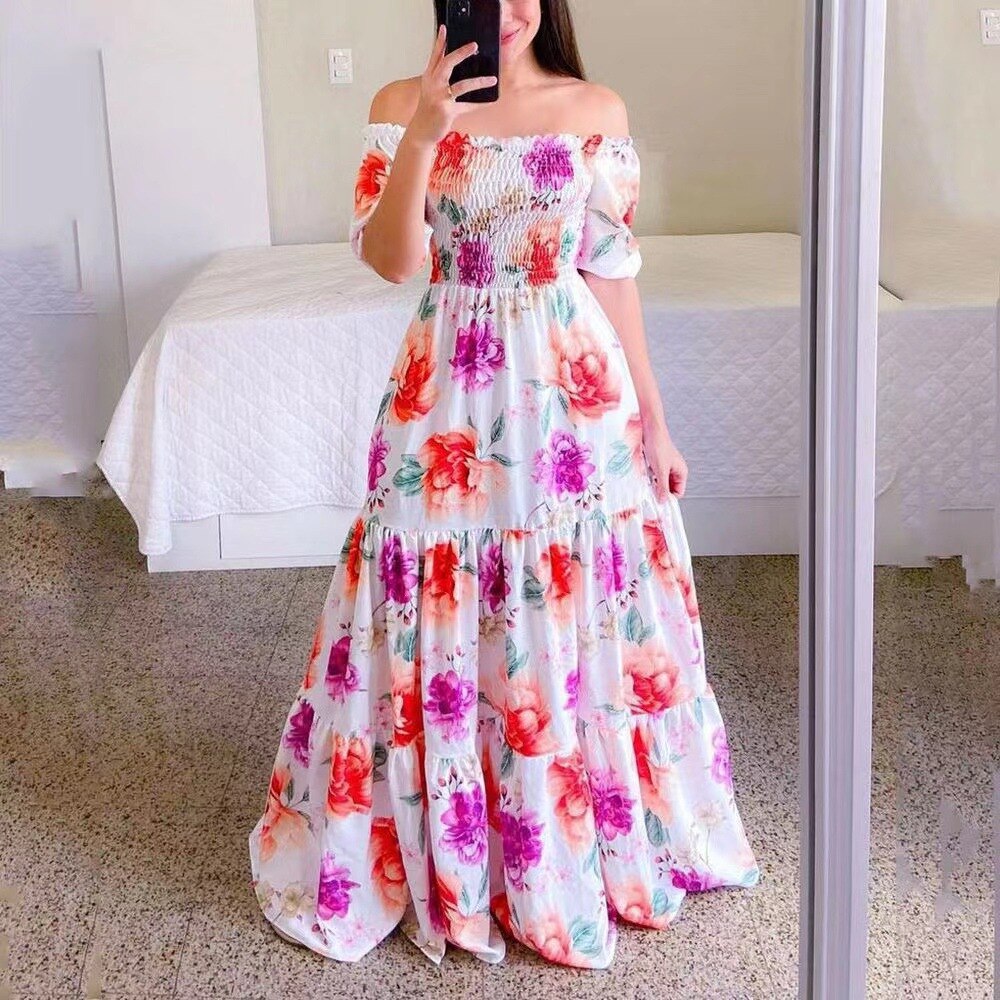 Women's Butterfly Summer Dress Tube Top Short Sleeve Ruffle Hem A Line Date Night Robes Vacation Bohemian Maxi Dresses XXXL