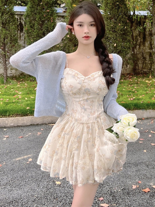 Sixsr Summer Chiffon Fairy Floral Dress Women Korean Fashion Strap Sexy Party Mini Dress Female Designer Lace Chic Sweet Dresses