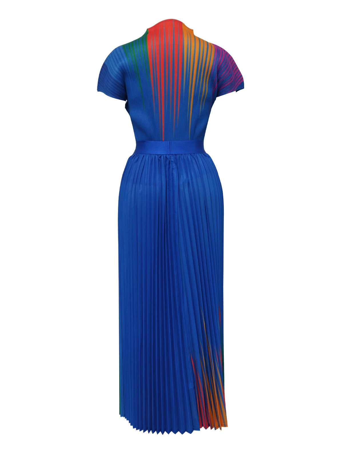 Long Pleated Dress Sets Women 2 Piece Outfits Summer Short Sleeve Gardient Print Swing Skirt Set Elegant Casual New In