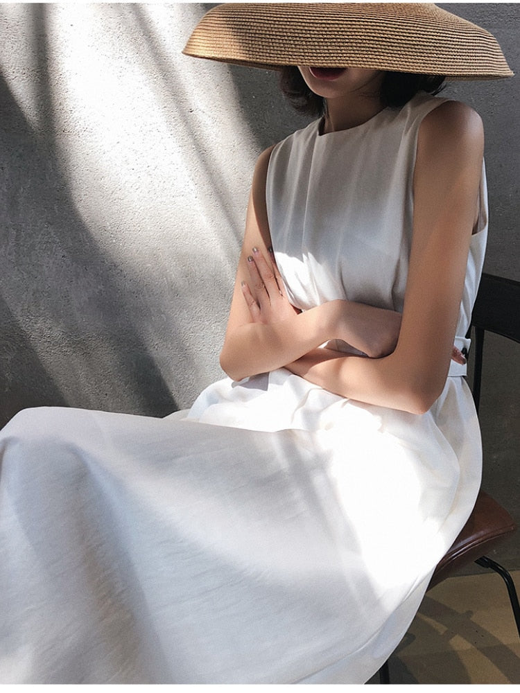 sixsr Women White Dress Black Fashion Elegant Party O-neck Sleeveless Vestido Tank Sundress Female spring summer