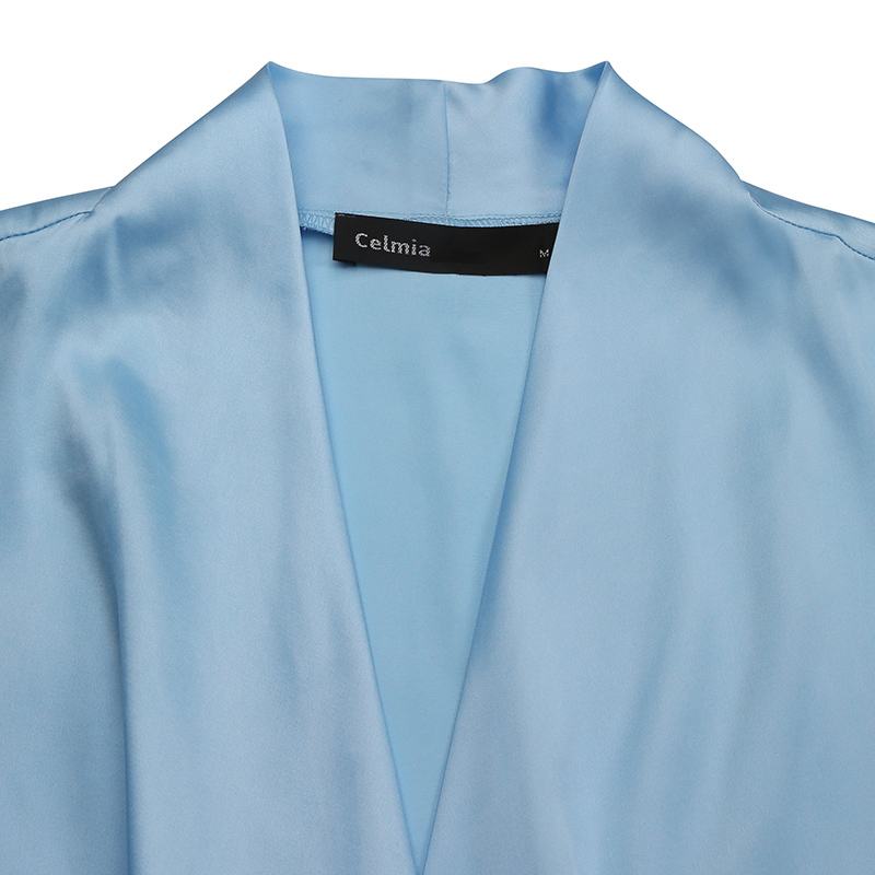 Women Satin Wrap Shirts Fashion Deep V Neck Blouses Casual Elegant Solid Long Sleeve Top Tunic Blusas Feminina