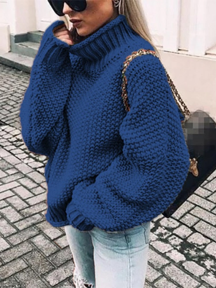 sixsr Womens Fall Fashion Sweater Women Autumn/Winter Turtleneck Doll Sleeve Loose Knit Sweater Fashion Women's Top Sweaters High Quality Thermal