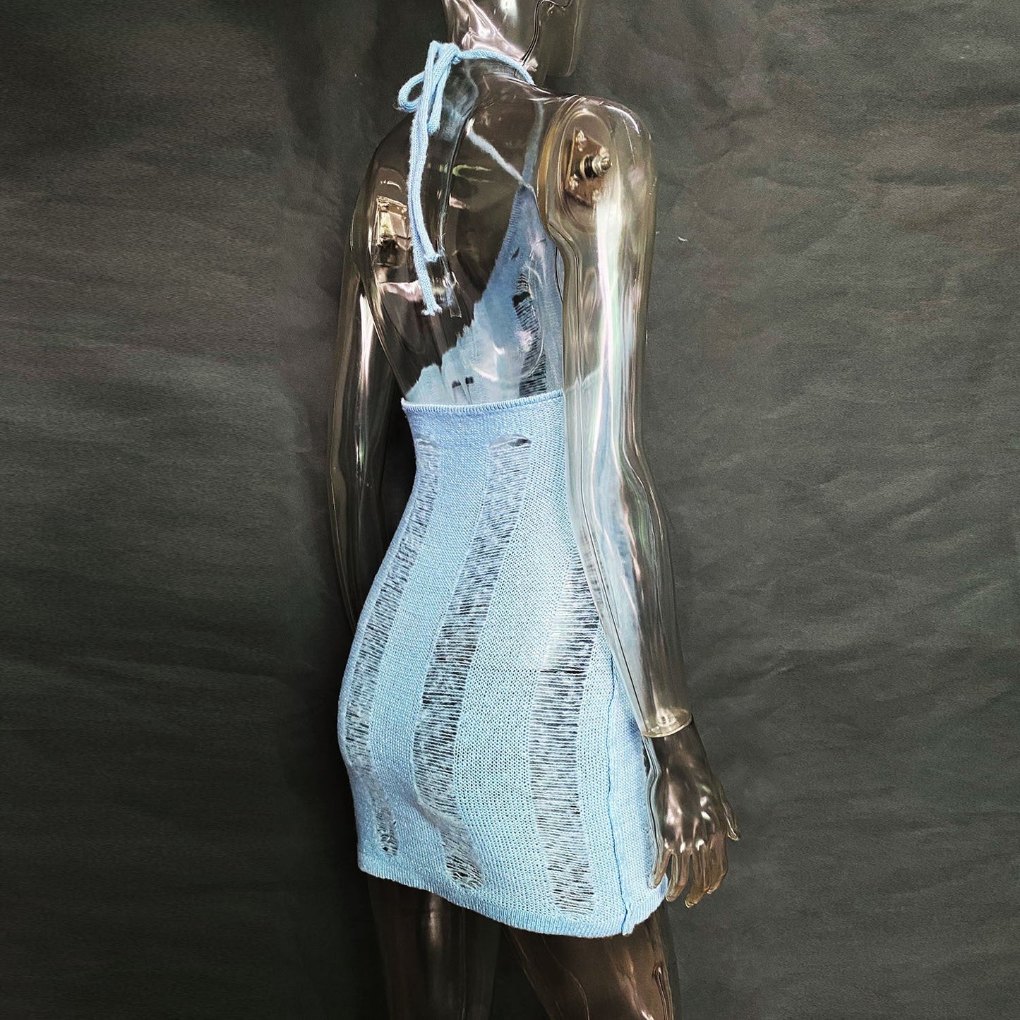 sixsr Knit Sexy Hollow Out Halter Women Dress Black Backless High Waist Mini Dress Women Summer Skinny Fashion Streetwear