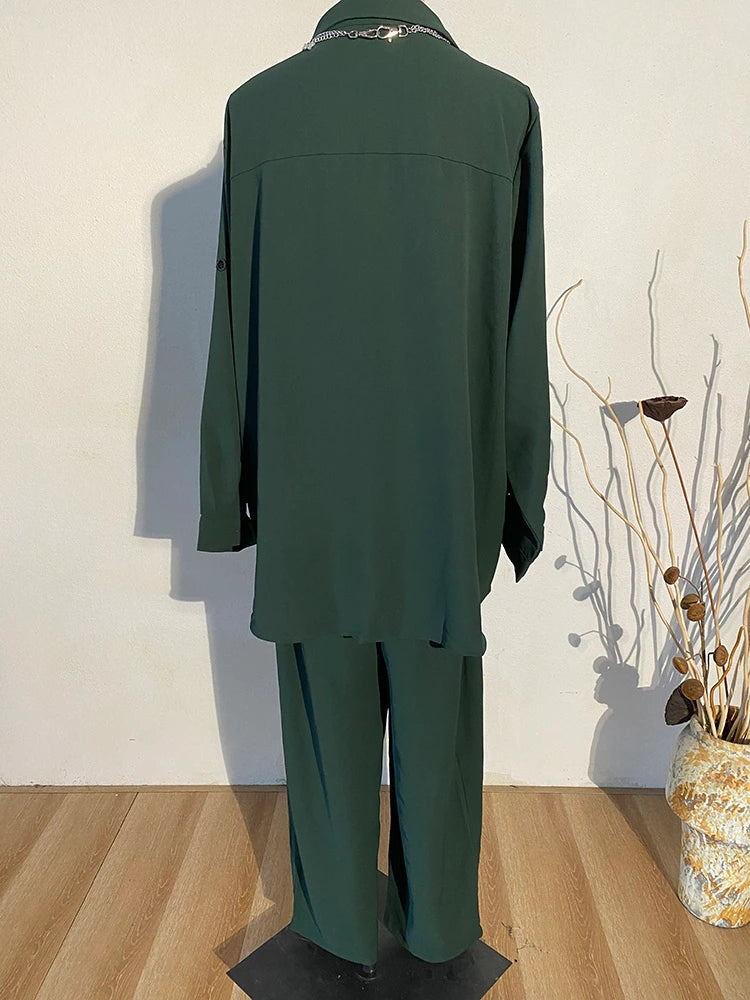 sixsr Wide Leg Pants Irregular Big Size Two Piece Suit New Lapel Long Sleeve Loose Fit Women Fashion Spring Autumn