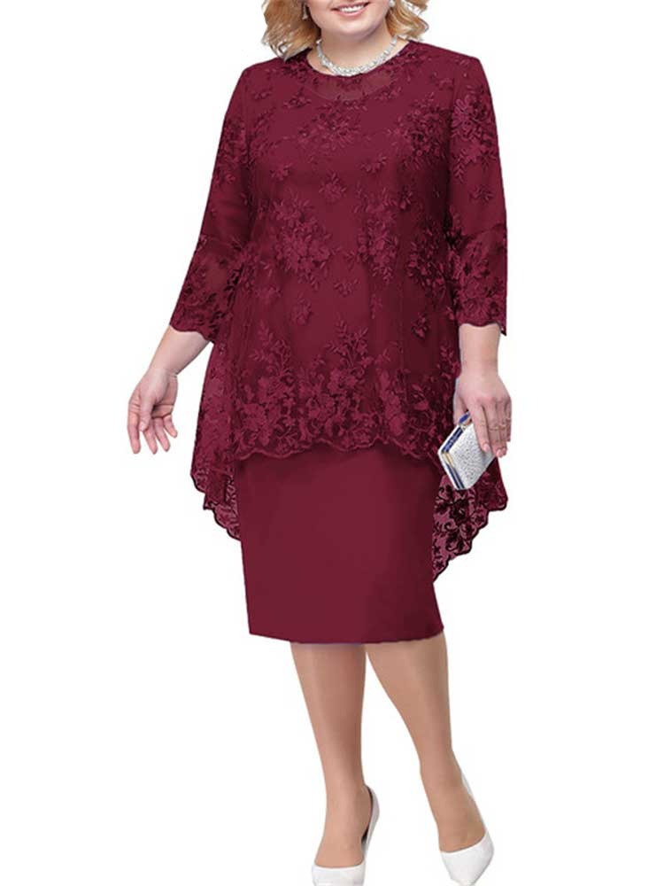 sixsr Women Plus Size Dress O-neck Midi Loose Dress M-5XL Lady Evening Lace Mesh Sexy Elegant Dress Female Clothing Summer Autumn
