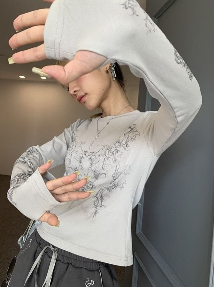 Vintage Women Clothes Y2k T-shirts Blusas Mujer De Moda O-neck Long Sleeve Print Tunic Woman Tshirts Fashion Casual Tops