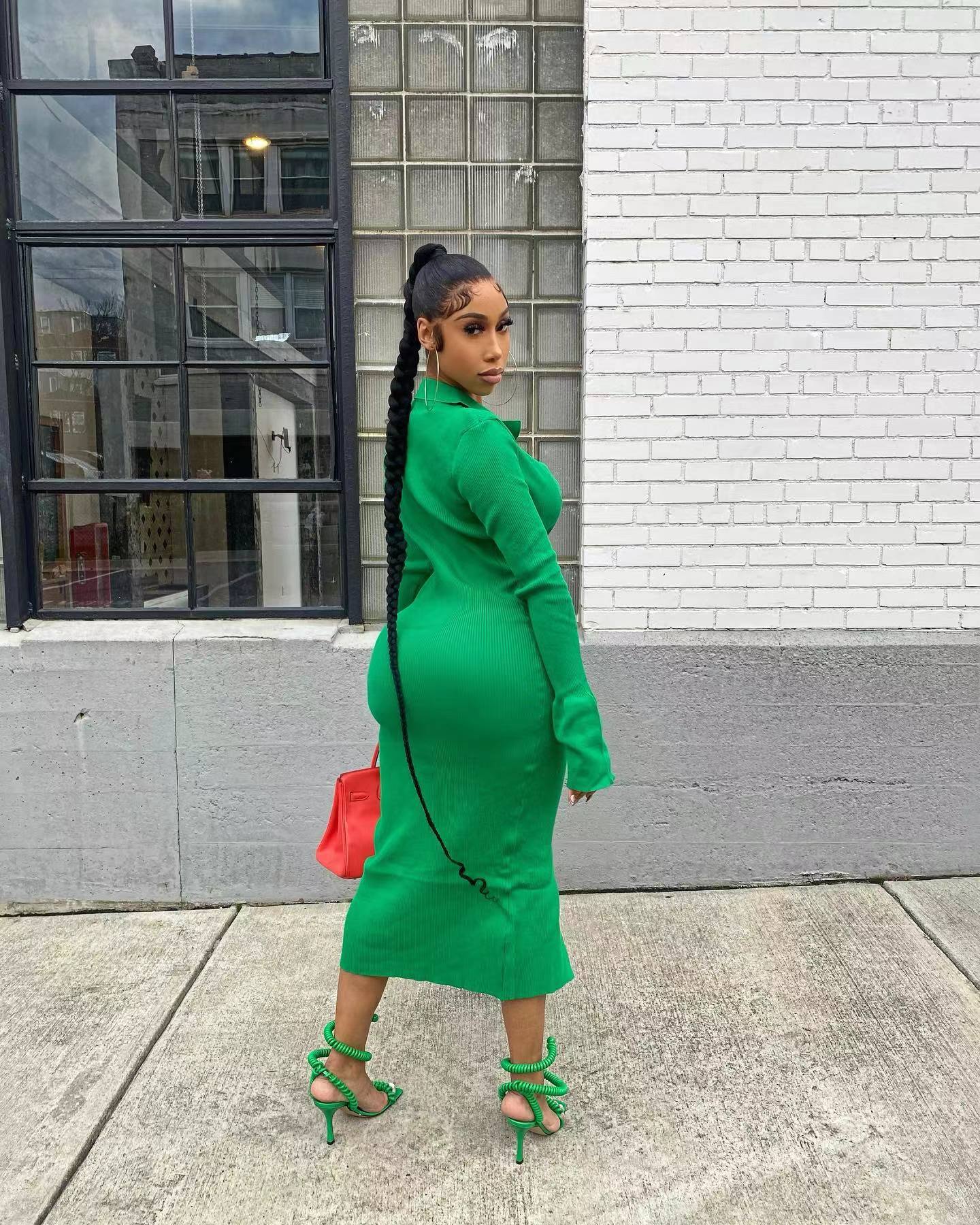 sixsr Womens Fashion Long Sleeve Knitted Button Midi Dress Turn Down Collar Slim Sexy Dresses Autumn Ribbed Robe Women Clothing Vestidos
