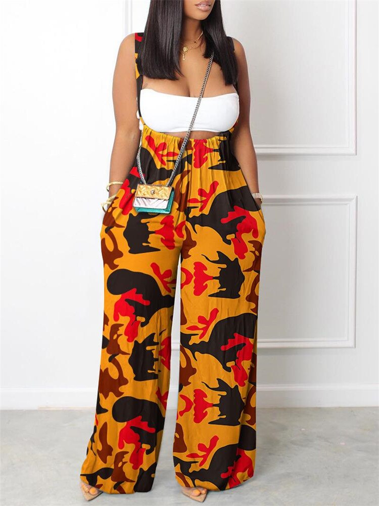 Sets Outifits New Geometric Print Wide Leg Suspender Jumpsuit Fashion Casual Pieces For Wome