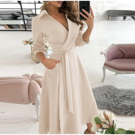 v neck long sleeve spring summer printed dress