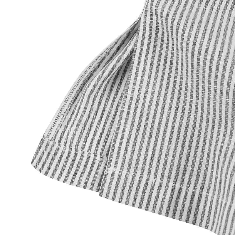 Summer New Dress Fashion Cotton Linen Striped Cardigan Loose Large Casual Temperament Commuter Irregular Women's Long Dress tops