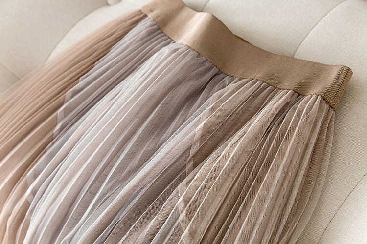 Sixsr Gauze Patchwork Pleated Midi Skirts Spring Summer New Fashion Streetwear Casual Elastic High-waisted Women's Skirt