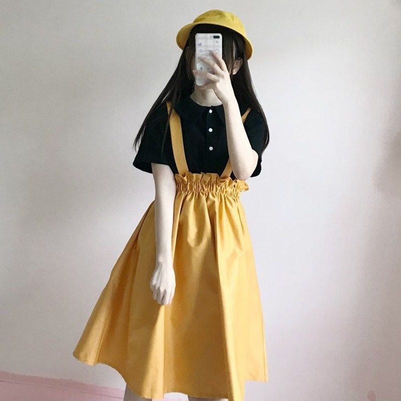 Spring/Autumn Women Skirts High Waist Student Korean Style Dark Vintage Ruffle Long A-line Skirts Women Fashion