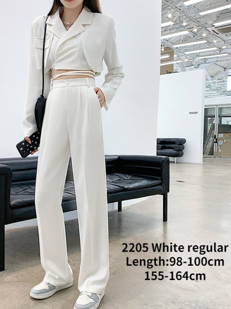 Sixsr Spring Outfits  Trends Casual High Waist Loose Wide Leg Pants for Women Spring Autumn New Female Floor-Length White Suits Pants Ladies Long Trousers