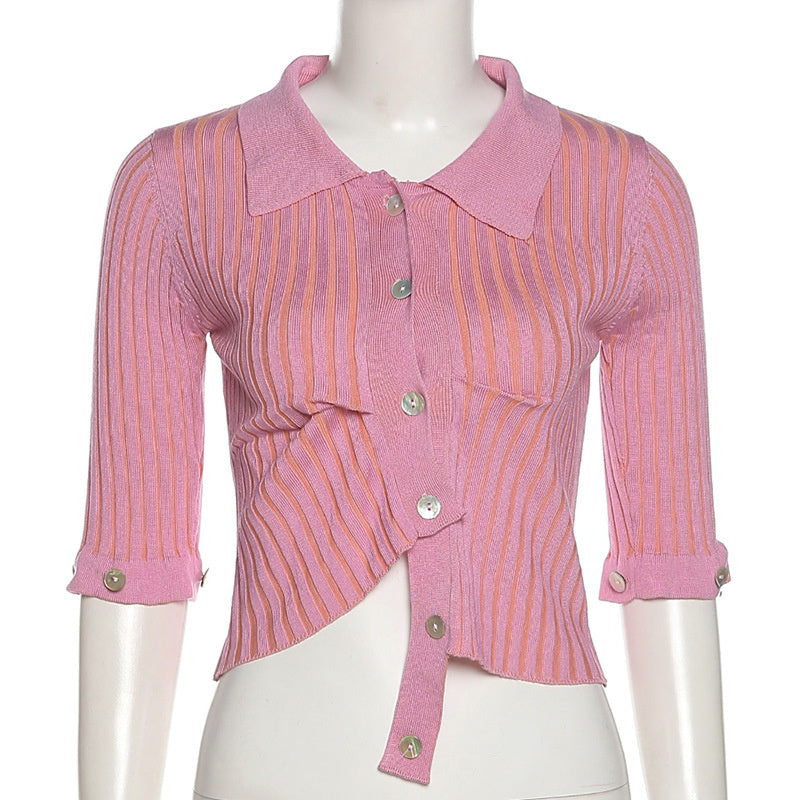 sixsr Fashion Trends Single Breasted Knitted Sweater Women Sexy Long Sleeve Asymmetrical Cardigans Solid Turn Down Collar Autumn Fashion Tops