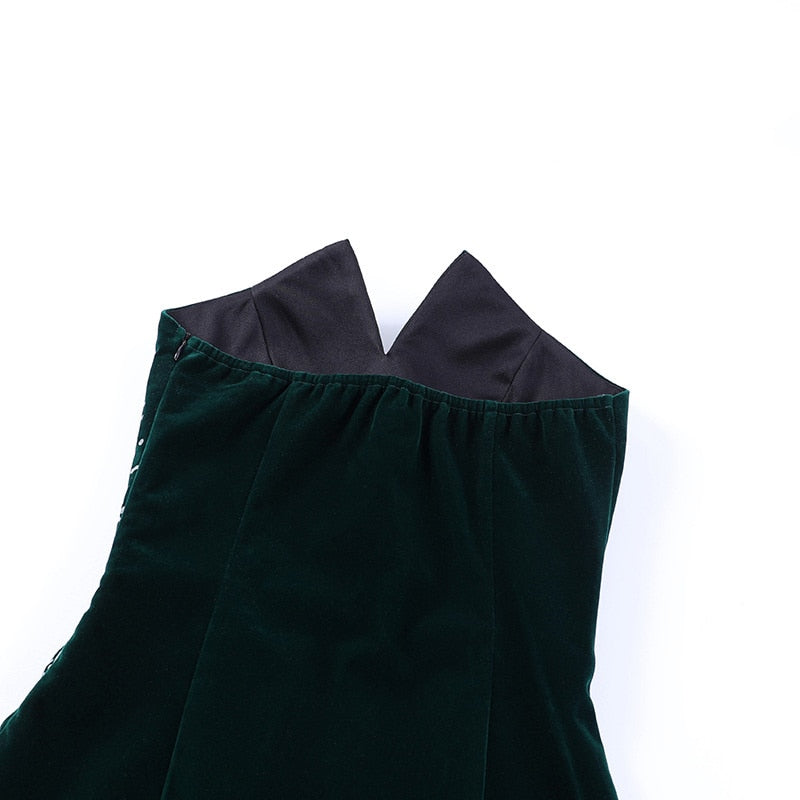 sixsr Womens Fall Fashion  V Neck Velvet Dress Women Sexy Sleeveless Elegant Fashion Female Clothes Solid Backless Strapless Side Split Dress Black