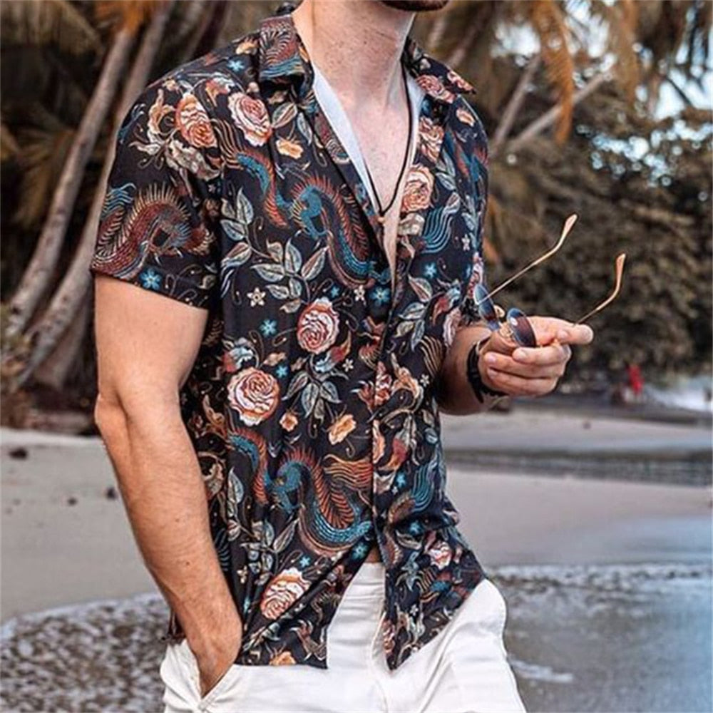 Sixsr New Luxury Social Shirts For Men Casual Floral Print Short-sleeved Tees Summer Loose Simple Tops Lapel Shirt Men's Clothing 2024