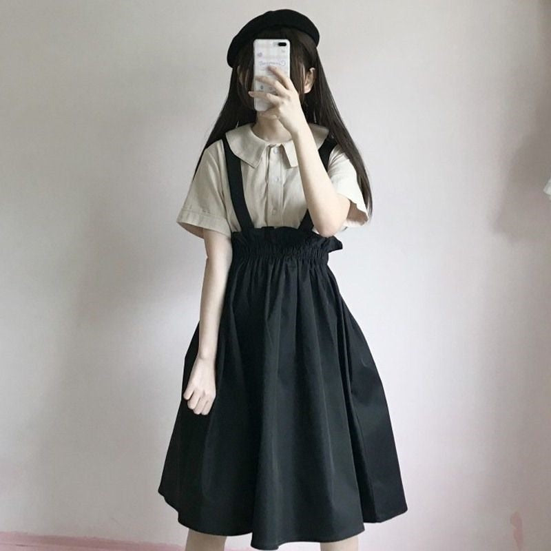 Spring/Autumn Women Skirts High Waist Student Korean Style Dark Vintage Ruffle Long A-line Skirts Women Fashion