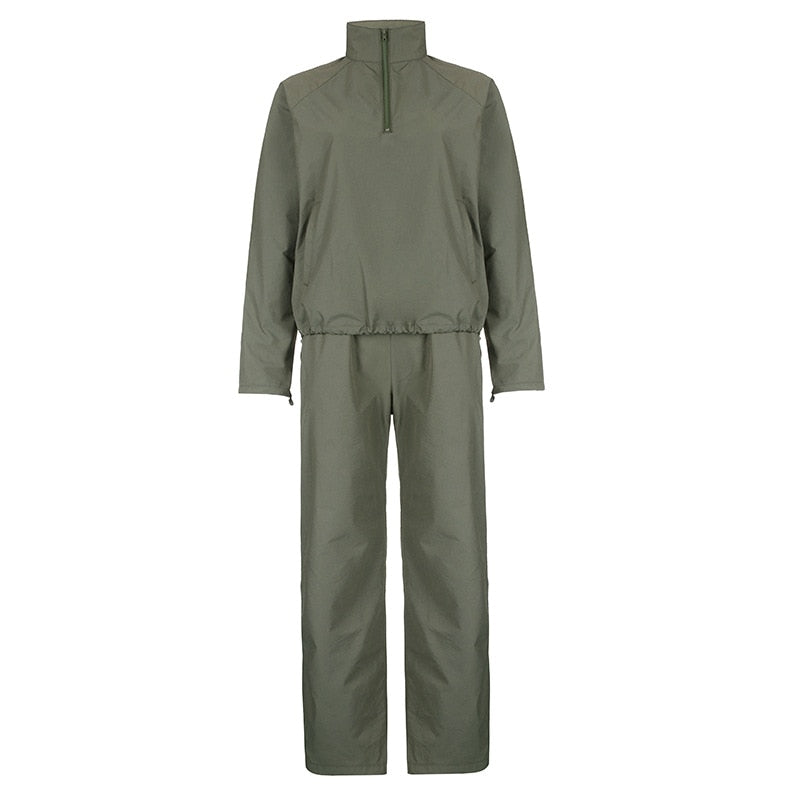 Joggers Baggy Wide Leg Sweatpants Sets Loose Drawstring Low Waist Streetwear Cargo Pants Turtleneck Top 2 Piece Set