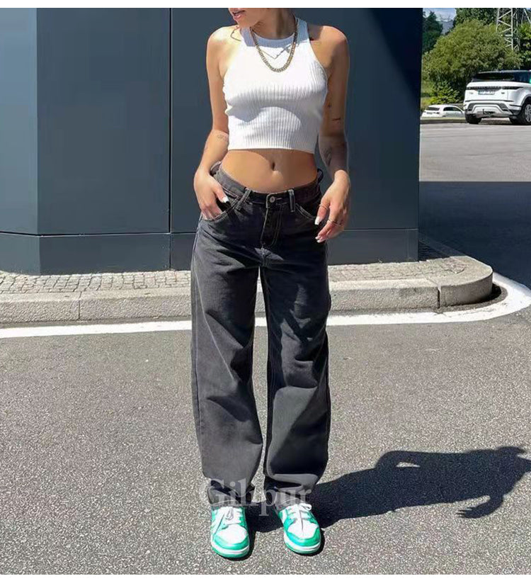 Sixsr Hot Sell Quality Low Waist Jeans Women Baggy Jeans New Fashion Straight Leg Pants Y2k Denim Trousers Vintage Loose Blue Washed Mom Jeans