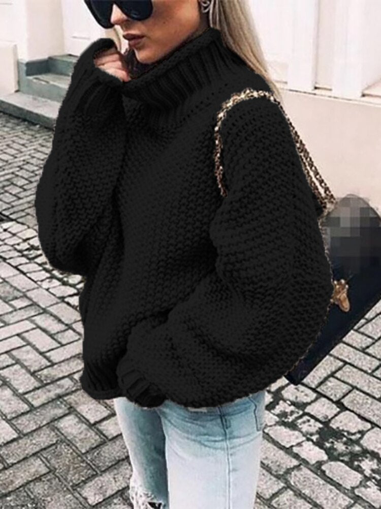 sixsr Womens Fall Fashion Sweater Women Autumn/Winter Turtleneck Doll Sleeve Loose Knit Sweater Fashion Women's Top Sweaters High Quality Thermal