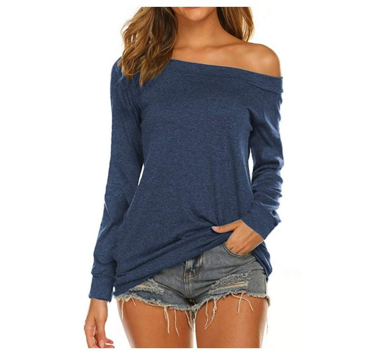 Stylish Off Shoulder Solid Color Long Sleeve Tops