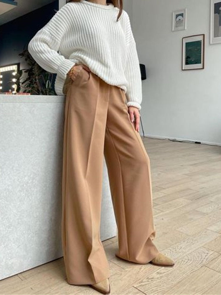 sixsr Outfits  Trends New Spring Summer Women's Casual Straight Classic Green Black Rose Red High Waist Pants Korean Wide Leg Trousers for Women