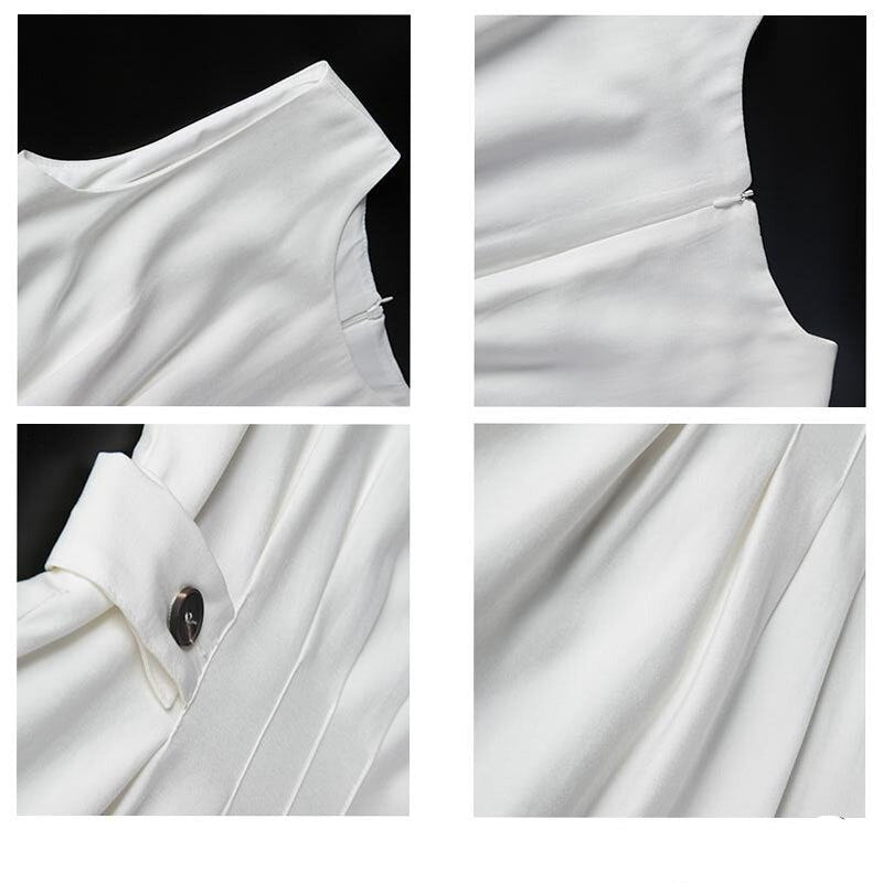 sixsr Summer Outfits Summer Women Solid Long Dress White Chic Elegant Casual Party O Neck Sleeveless Tank Female Waist Retraction Holiday Party Robe