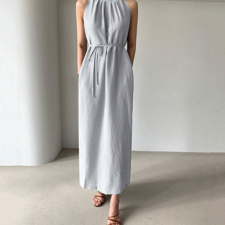 sixsr Sexy Sleeveless Summer Dress Sexy Ruffle Maxi Long Dress With Belt Women Bohemian Sundress Party Vestido Autumn Robe