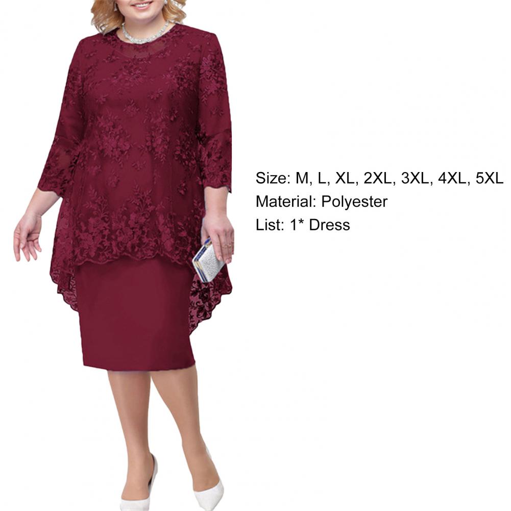 sixsr Women Plus Size Dress O-neck Midi Loose Dress M-5XL Lady Evening Lace Mesh Sexy Elegant Dress Female Clothing Summer Autumn