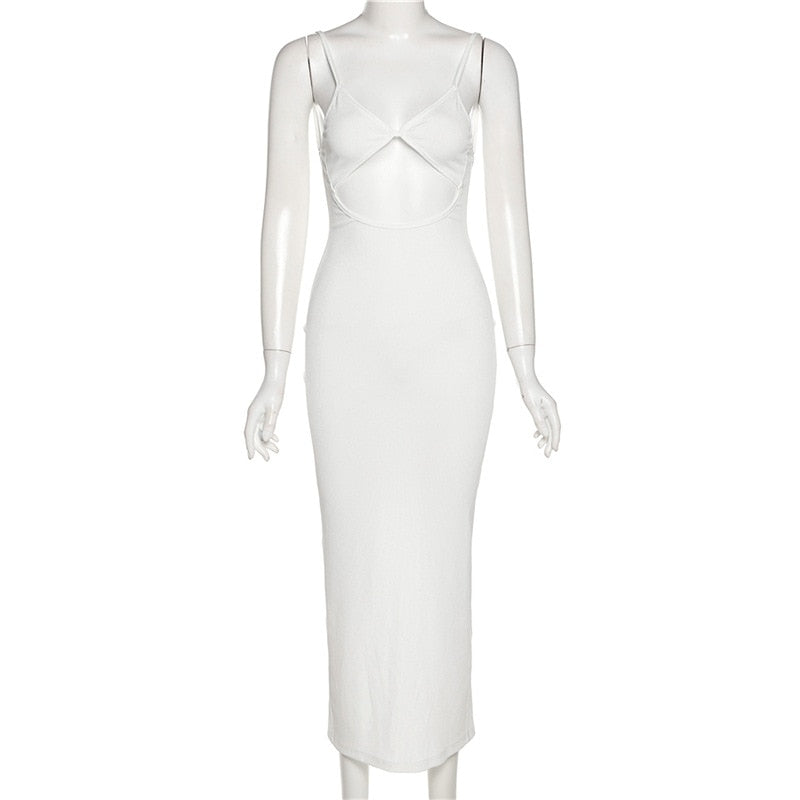 sixsr Summer Dresses For Women Elegant White Cut Out Maxi Dresses For Women Spaghetti Strap Backless Sexy Beach Dress Boho Long Summer Dress Party Wear