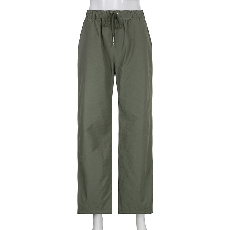 Joggers Baggy Wide Leg Sweatpants Sets Loose Drawstring Low Waist Streetwear Cargo Pants Turtleneck Top 2 Piece Set