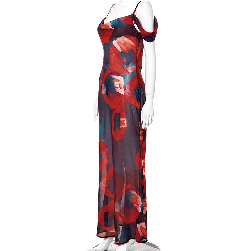 sixsr Outfits Summer New Beach Vacation Bohemian Fashion Shoulder Straps Sleeveless High Waist One Shoulder Temperament Elegant Long Dress