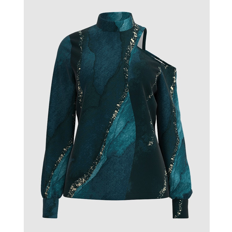 Fashion Women Print Cold Shoulder Top Casual Blouse Lady Casual Tops feminina blusa