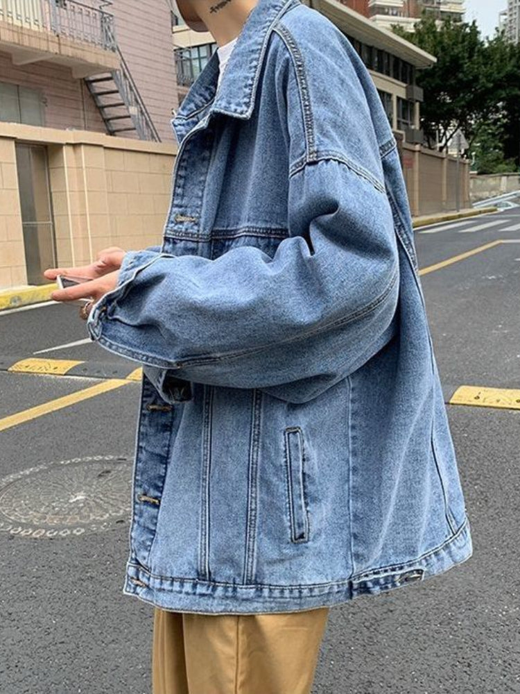 2024SS Denim Jacket Men's High Street Hip-hop Trainer Jacket Autumn Trend Streetwear All-match Preppy Oversize Punk Jeans Coat