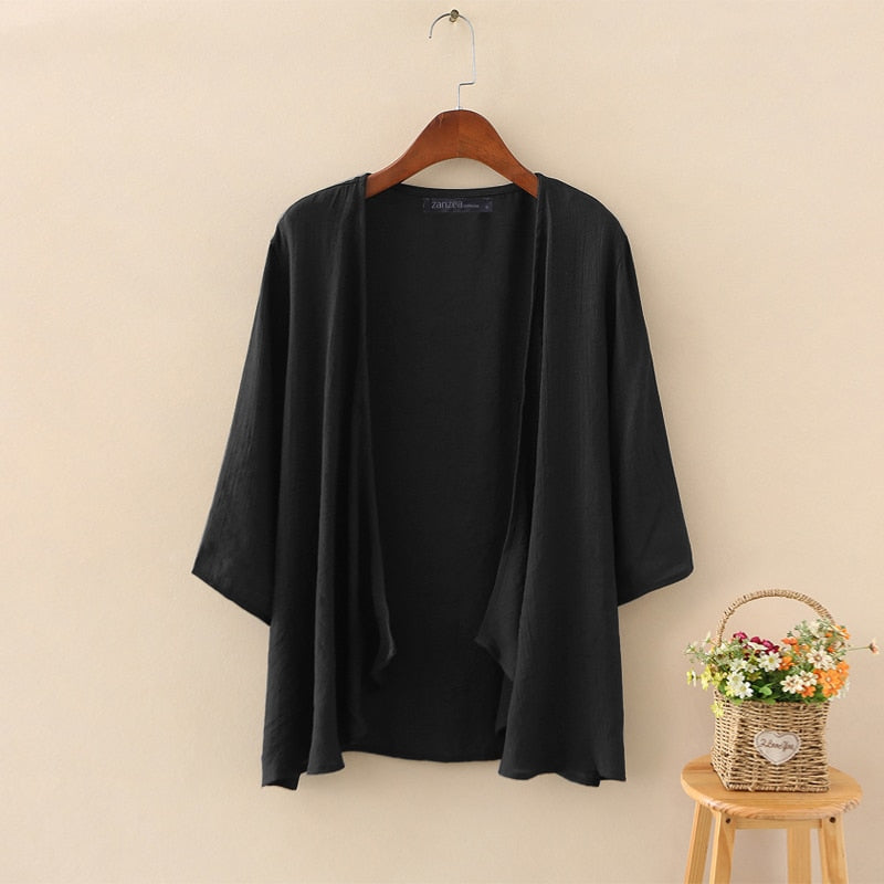 Sixsr Fashion Solid Cardigans Womens Summer Blouse Casual Long Sleeve Blusas Female Thin Tunic Tops Kimono Cape Plus Size